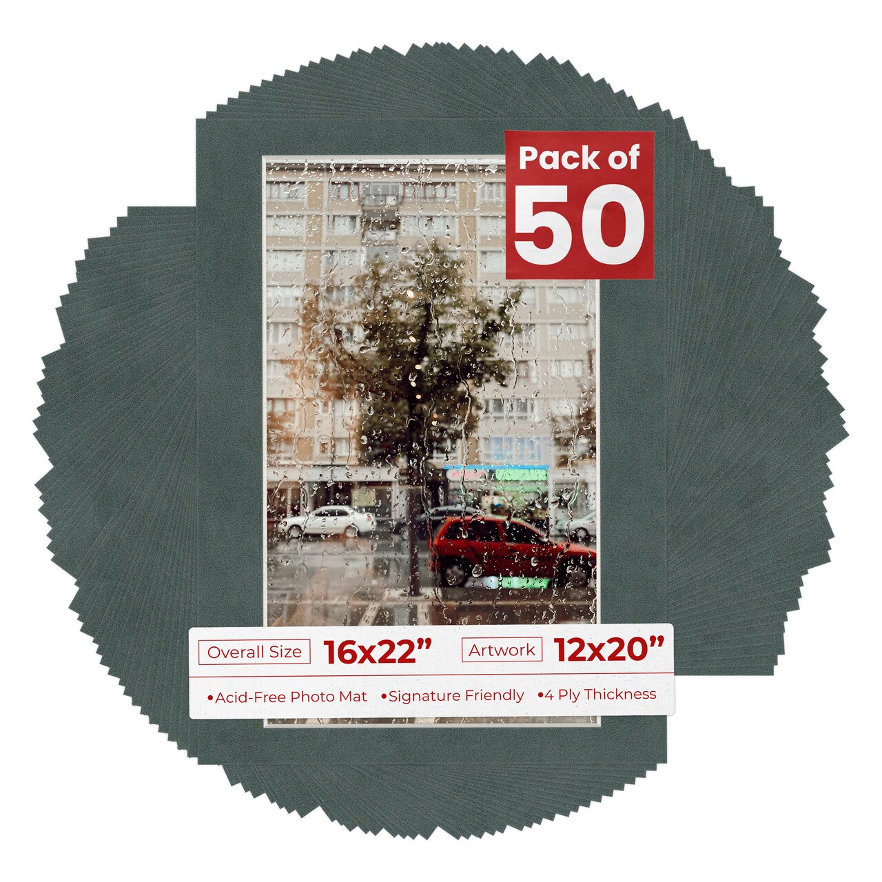 Dark Grey Suede Mat Board for 16x22 Frames - Fits 12x20 Photos